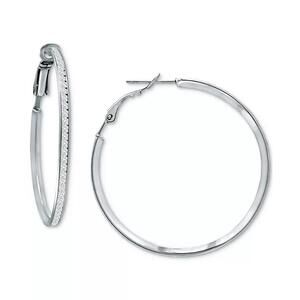 Cubic Zirconia Medium Hoop Earrings, 1.5"